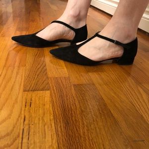 Suede t-strap flats